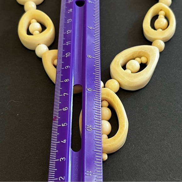 Carved Bovine Bone Bead Necklace Tribal Ethnic Beaded Chunky Natural Organic - Picture 8 of 11